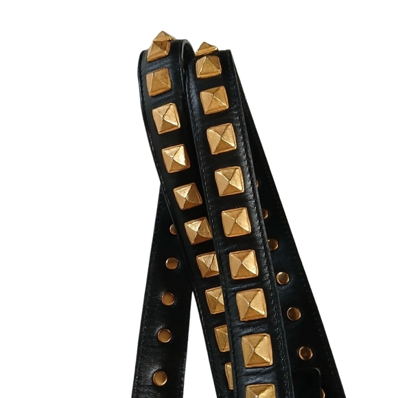 60\'s RARE Vintage Rena Lange Double Strap Belt Leather Bronze Tone Grommets  XS main image 6
